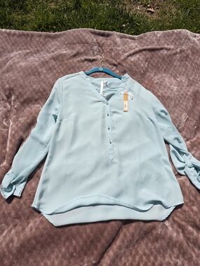 Lauren Conrad Light Aqua Button-Front Blouse